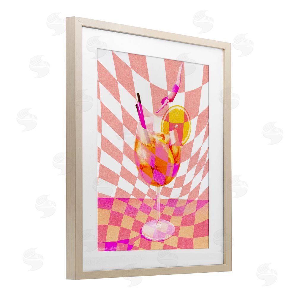 Stupell Studio Retro Checkered Summer Cocktail Brown Framed Print Under Glass Wall Art