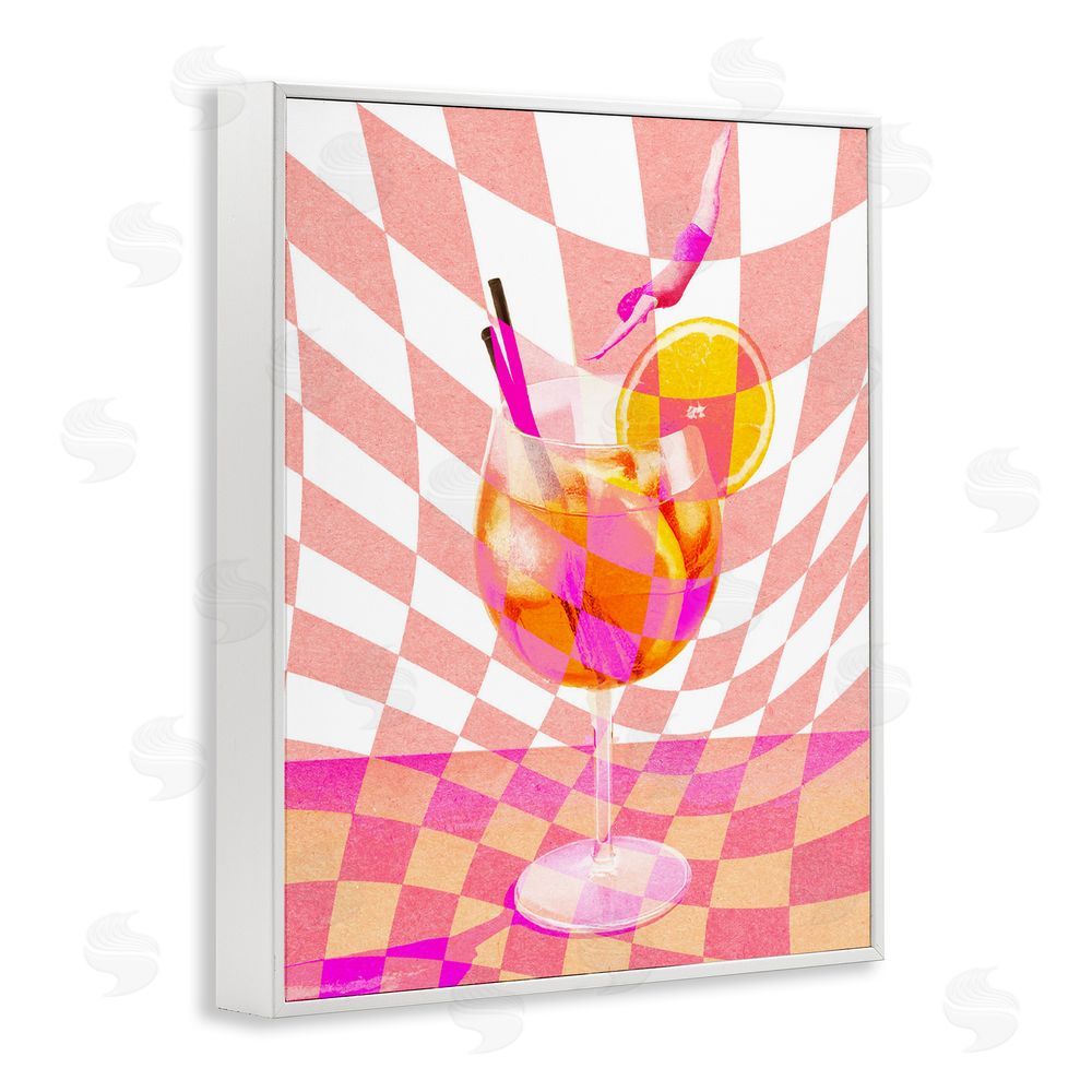 Stupell Studio Retro Checkered Summer Cocktail White Framed Giclee Print Wall Art