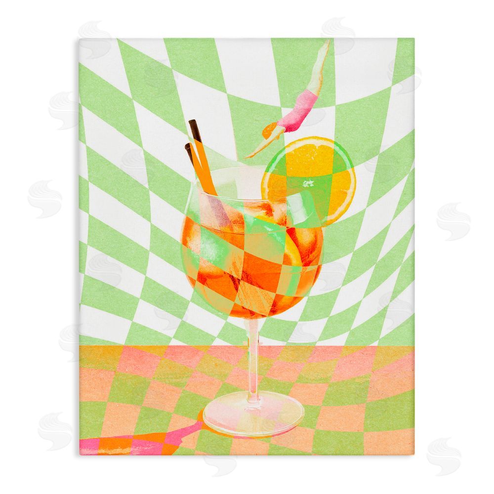 Stupell Studio Retro Swimmer Summer Cocktail Stretched Canvas Wall Art Print