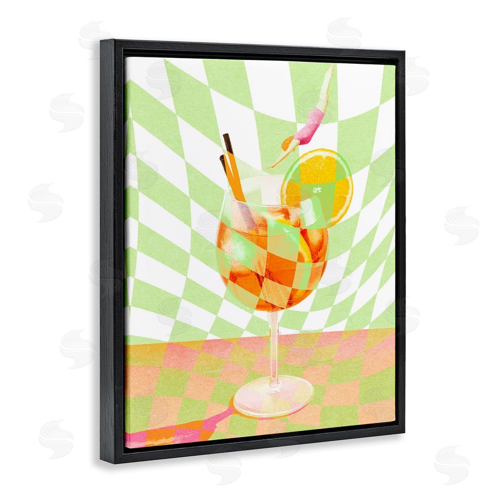 Stupell Studio Retro Swimmer Summer Cocktail Black Floating Frame Canvas Wall Art Print