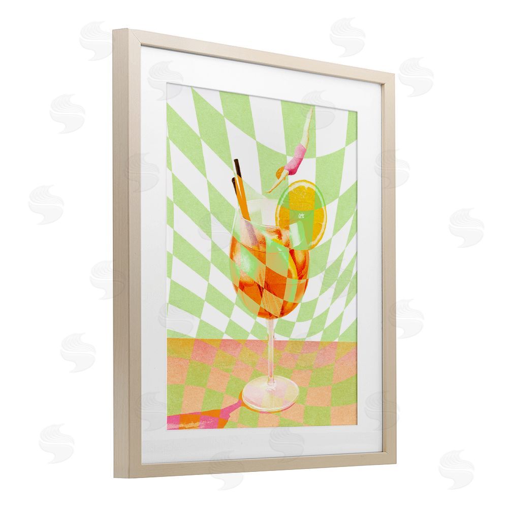 Stupell Studio Retro Swimmer Summer Cocktail Brown Framed Print Under Glass Wall Art