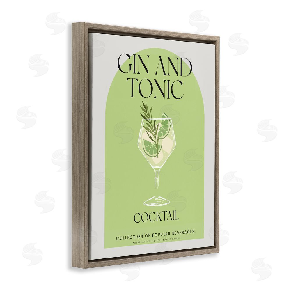 Stupell Studio Stylish Retro Gin & Tonic Brown Floating Frame Canvas Wall Art Print
