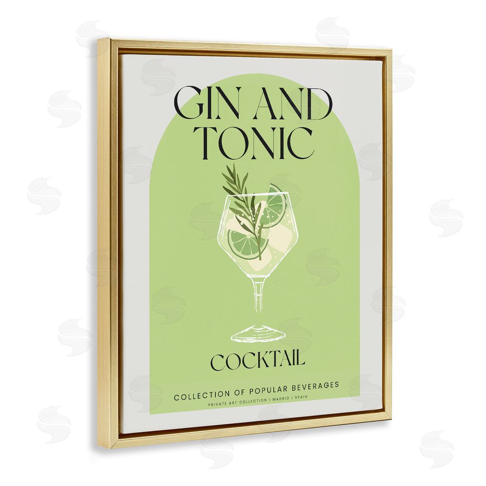 Stupell Studio Stylish Retro Gin & Tonic Gold Floating Frame Canvas Wall Art Print