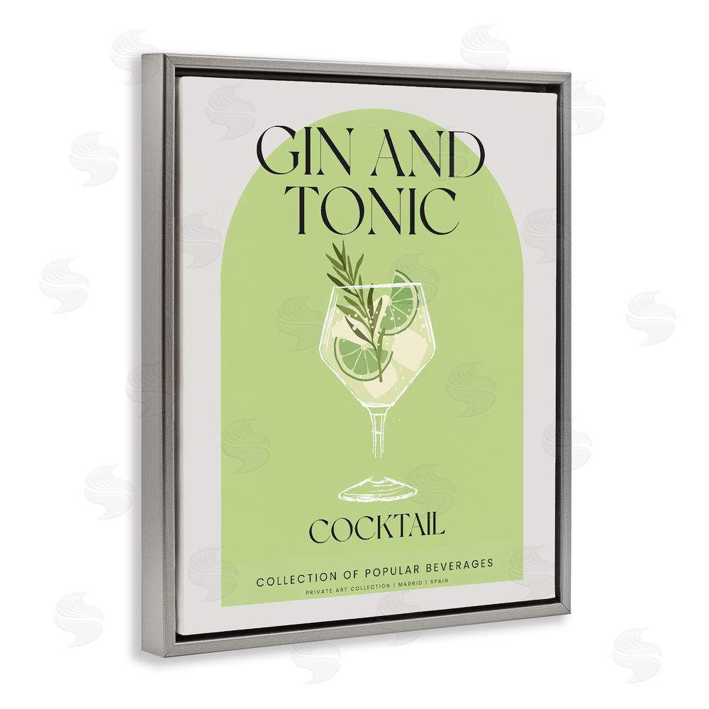 Stupell Studio Stylish Retro Gin & Tonic Gray Floating Frame Canvas Wall Art Print