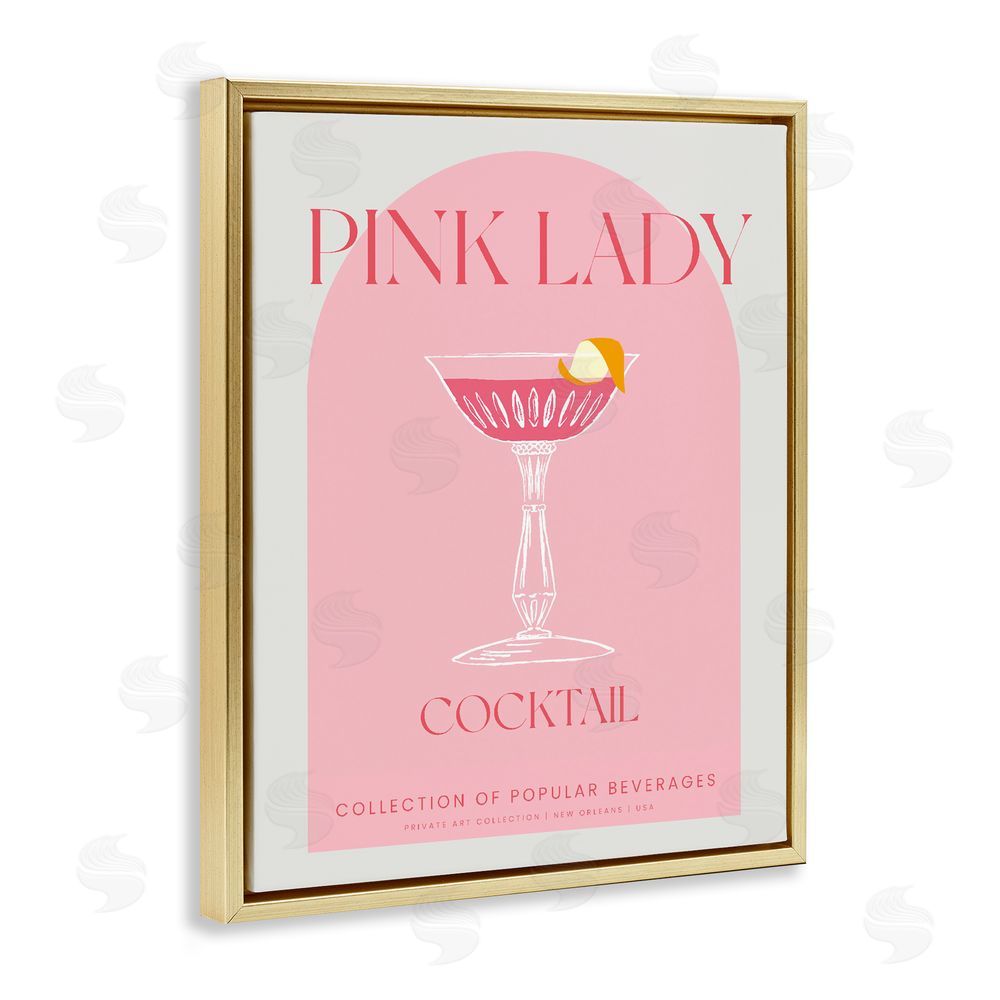 Stupell Studio Stylish Retro Pink Lady Gold Floating Frame Canvas Wall Art Print