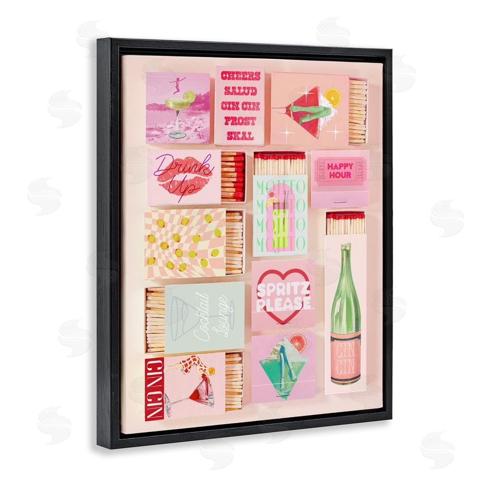 Stupell Studio Glam Cocktails Retro Matches Black Floating Frame Canvas Wall Art Print