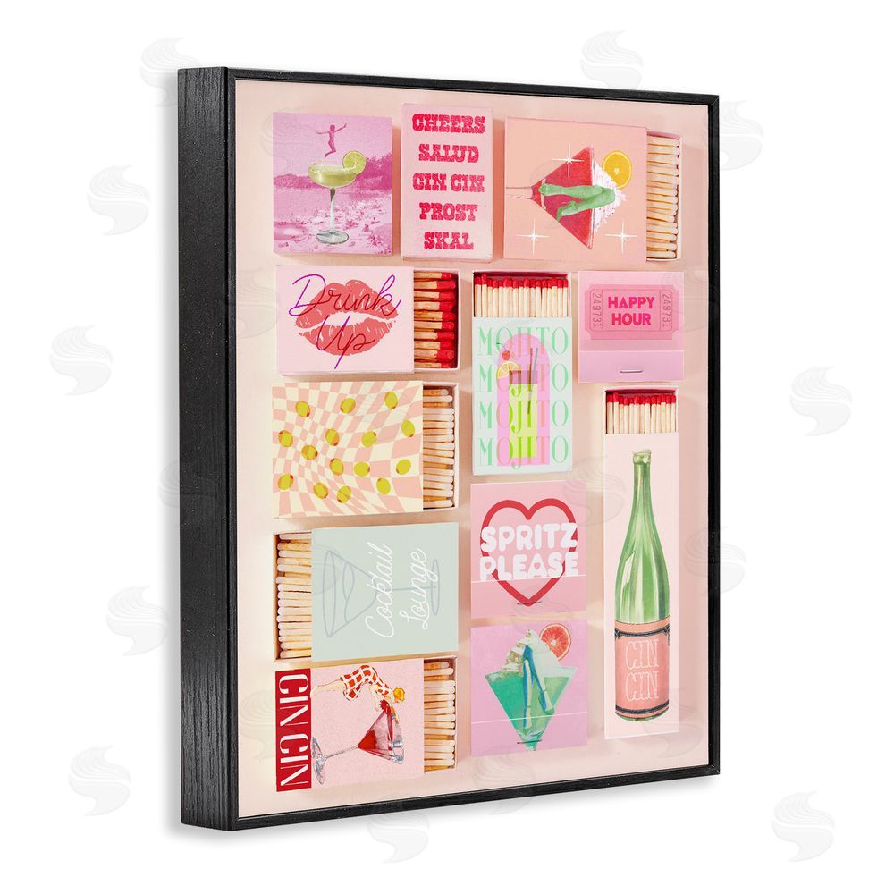 Stupell Studio Glam Cocktails Retro Matches Black Framed Giclee Print Wall Art