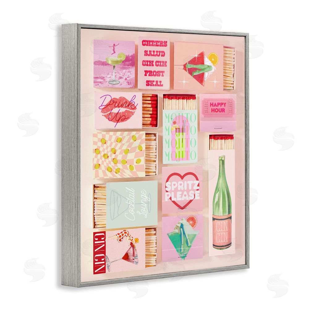 Stupell Studio Glam Cocktails Retro Matches Gray Framed Giclee Print Wall Art