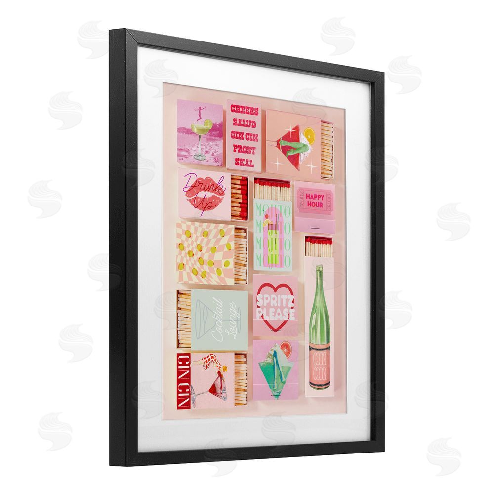 Stupell Studio Glam Cocktails Retro Matches Black Framed Print Under Glass Wall Art