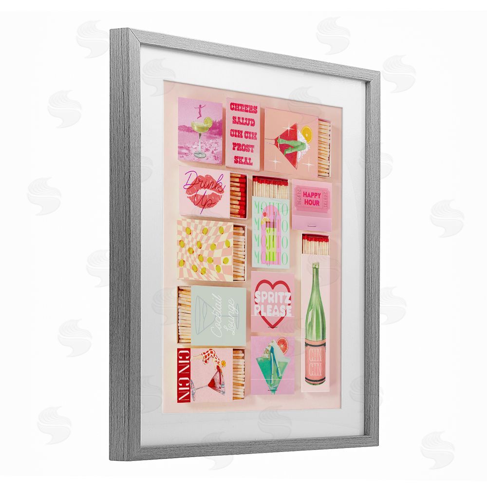Stupell Studio Glam Cocktails Retro Matches Gray Framed Print Under Glass Wall Art