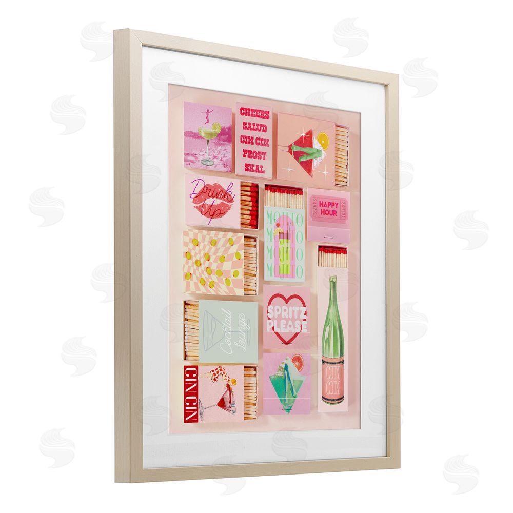 Stupell Studio Glam Cocktails Retro Matches Brown Framed Print Under Glass Wall Art