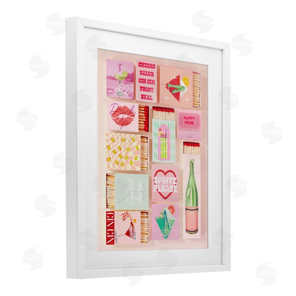 Stupell Studio Glam Cocktails Retro Matches White Framed Print Under Glass Wall Art