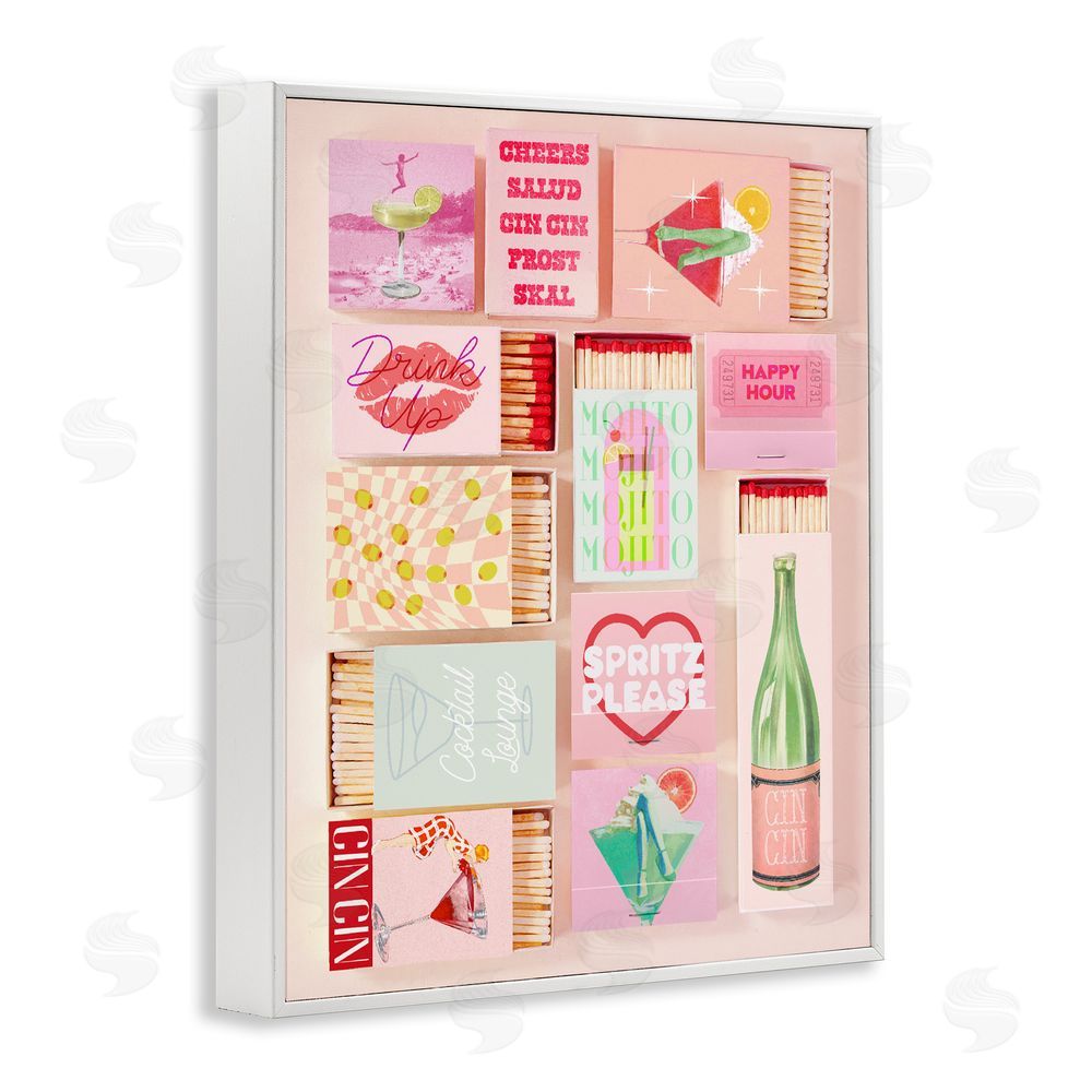 Stupell Studio Glam Cocktails Retro Matches White Framed Giclee Print Wall Art