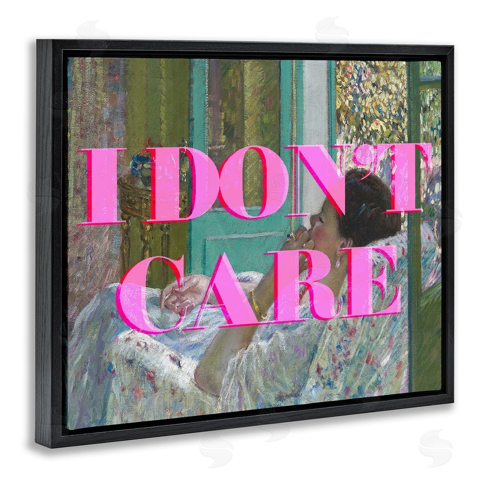Stupell Studio I Don't Care over Classic Painting Black Floating Frame Canvas Wall Art Print