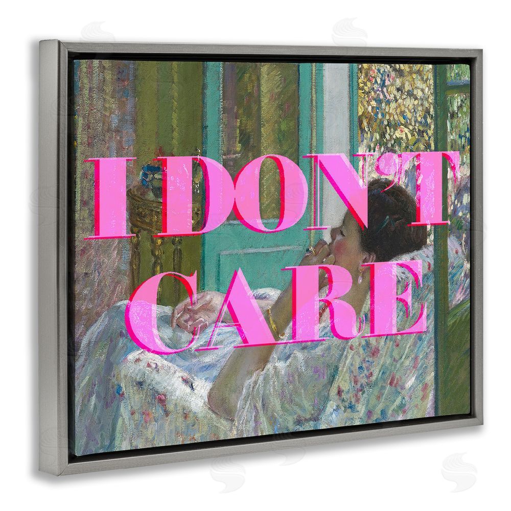 Stupell Studio I Don't Care over Classic Painting Gray Floating Frame Canvas Wall Art Print