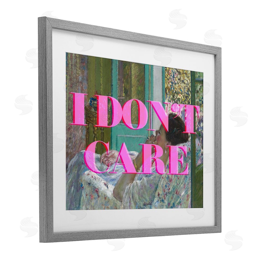 Stupell Studio I Don't Care over Classic Painting Gray Framed Print Under Glass Wall Art