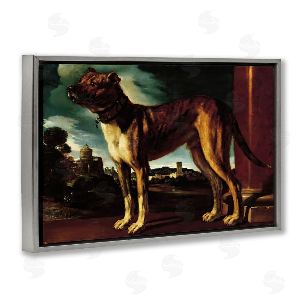 Lil' Rue Historical Aldrovani Dog Gray Floating Frame Canvas Wall Art Print