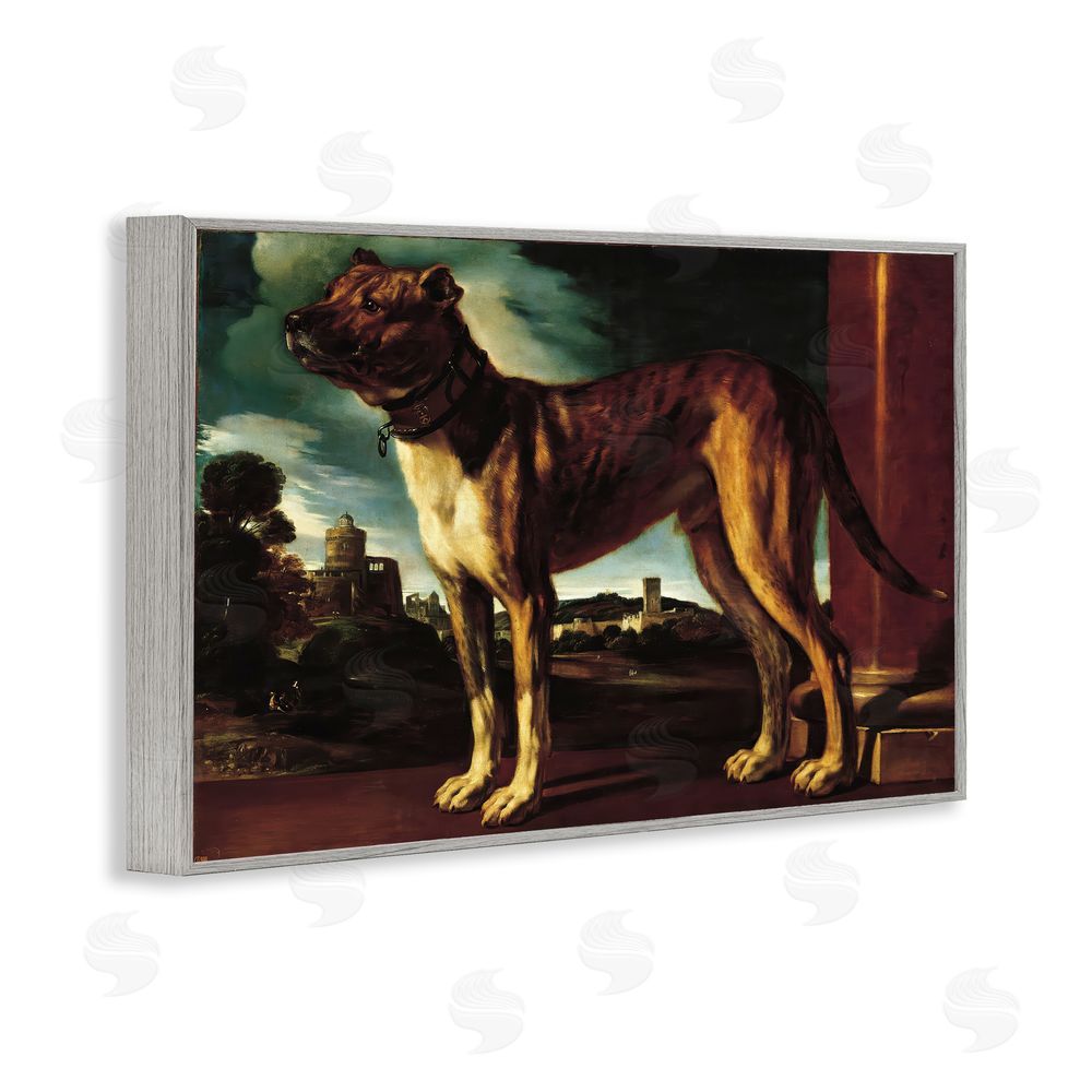 Lil' Rue Historical Aldrovani Dog Gray Framed Giclee Wall Art Print