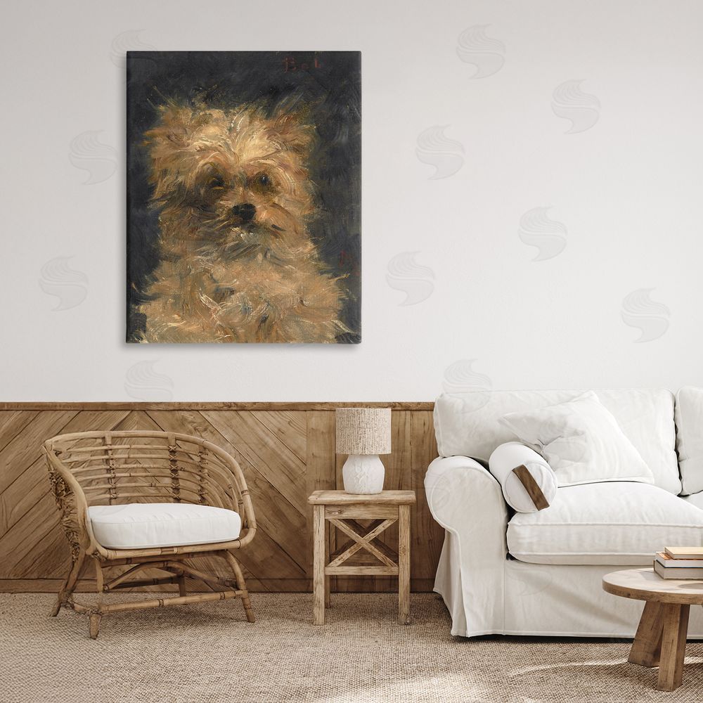 Lil' Rue Edouard Manet Dog Portrait Stretched Canvas Wall Art in Room