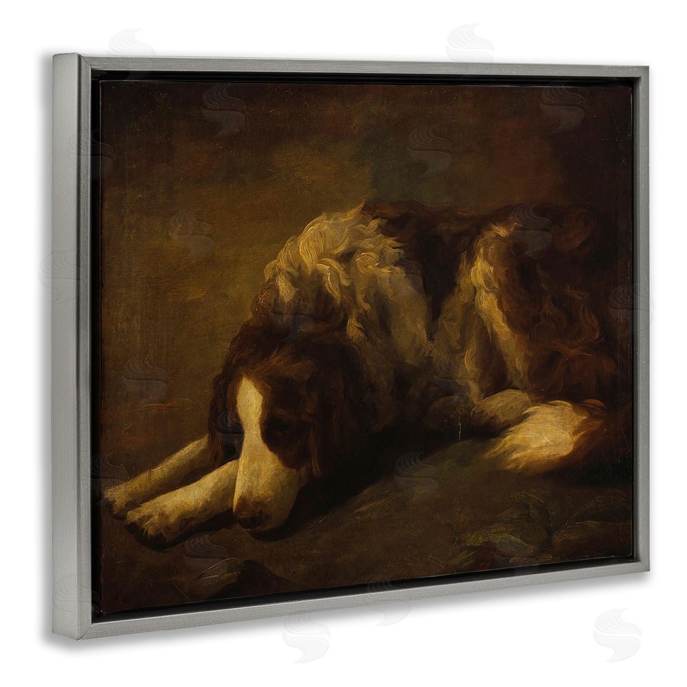 Lil' Rue Dim Lighted Classic Dog Gray Floating Frame Canvas Wall Art Print