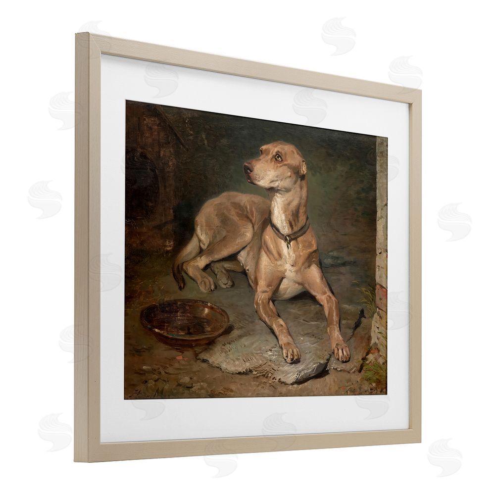 Lil' Rue Historical Dog & Bowl Brown Framed Print Under Glass Wall Art