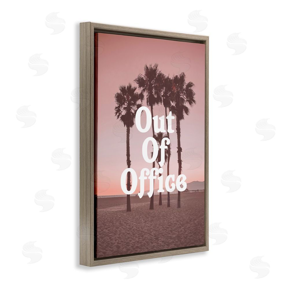 Lil' Rue Pink Tropical Out Of Office Brown Floating Frame Canvas Wall Art Print
