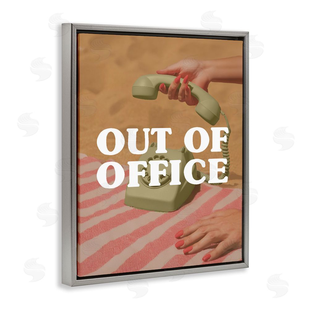 Stupell Studio Out of Office Green Phone Gray Floating Frame Canvas Wall Art Print