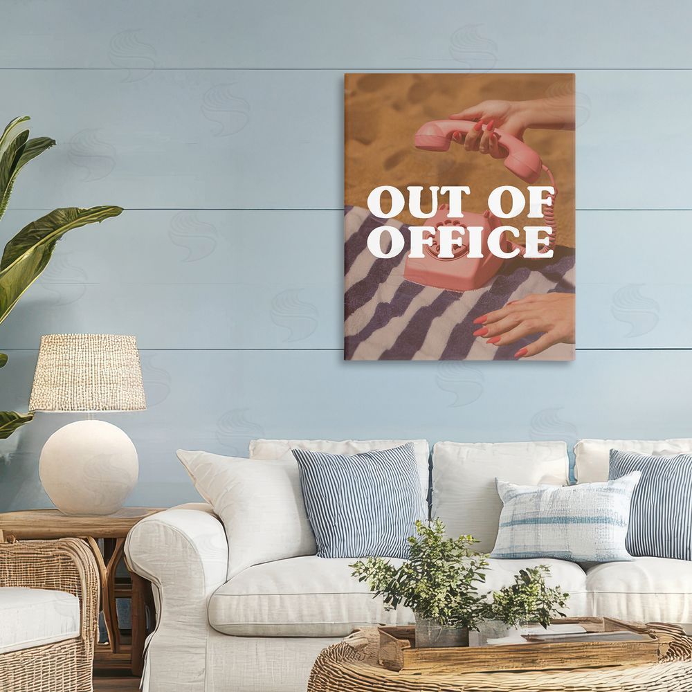 Stupell Studio Out of Office Pink Phone Stretched Canvas Wall Art Print in Room
