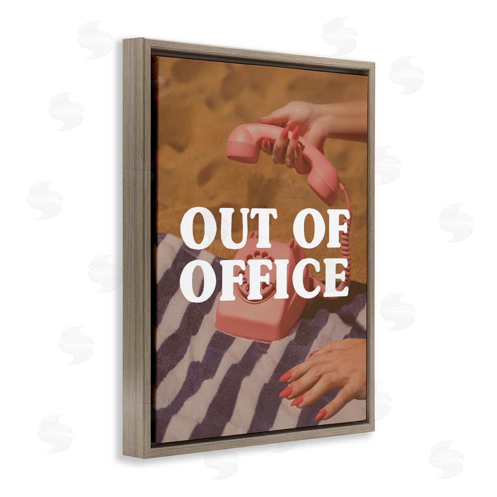 Stupell Studio Out of Office Pink Phone Brown Floating Frame Canvas Wall Art Print