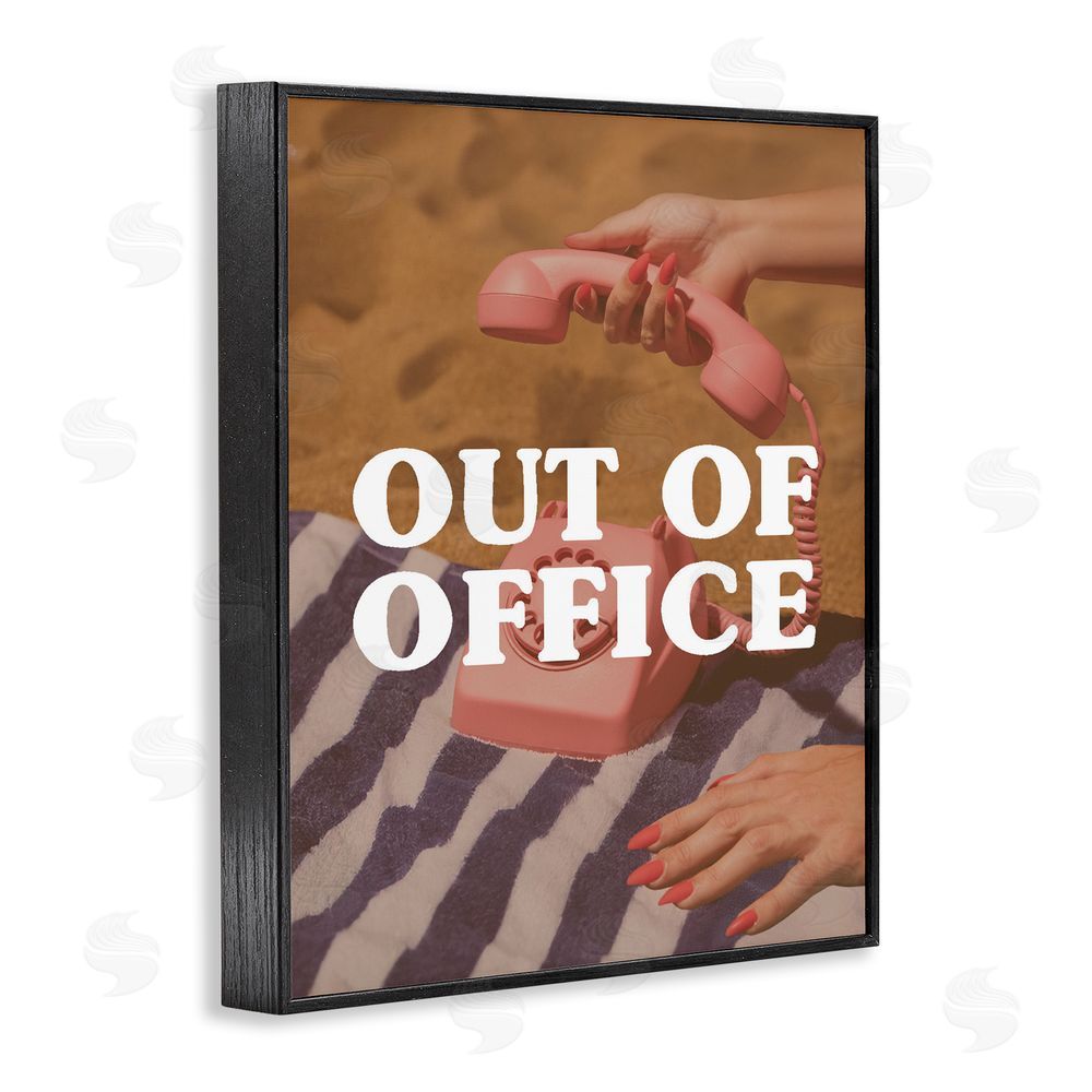 Stupell Studio Out of Office Pink Phone Black Framed Giclee Print Wall Art
