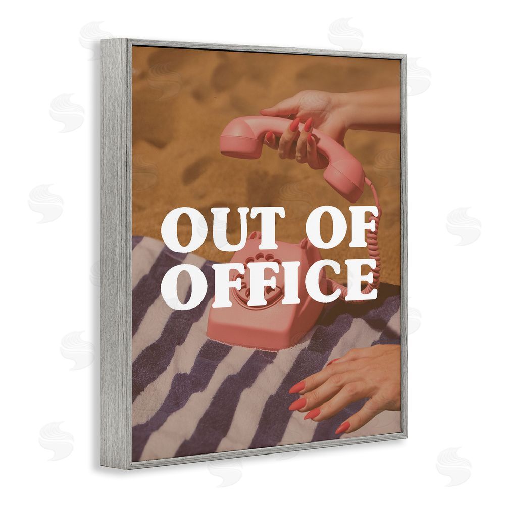 Stupell Studio Out of Office Pink Phone Gray Framed Giclee Print Wall Art