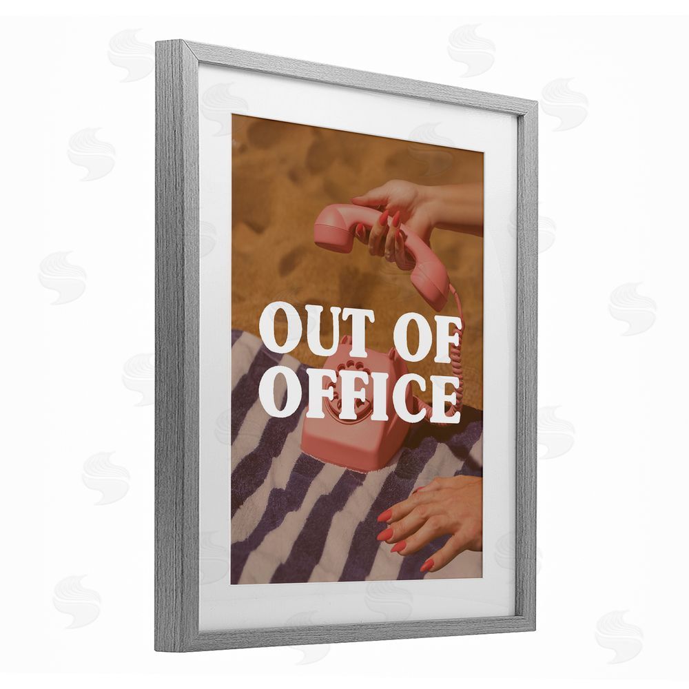 Stupell Studio Out of Office Pink Phone Gray Framed Print Under Glass Wall Art