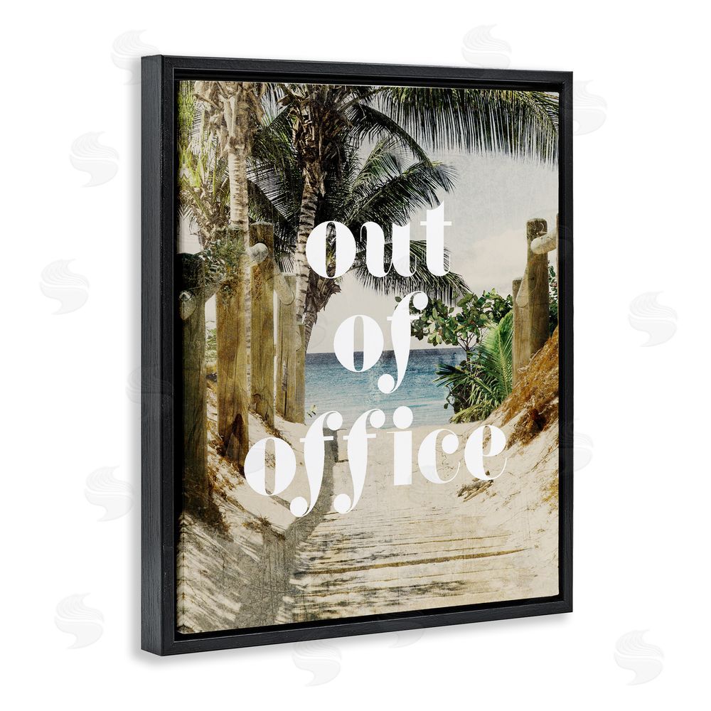 Stupell Studio Out of Office Beach Path Black Floating Frame Canvas Wall Art Print