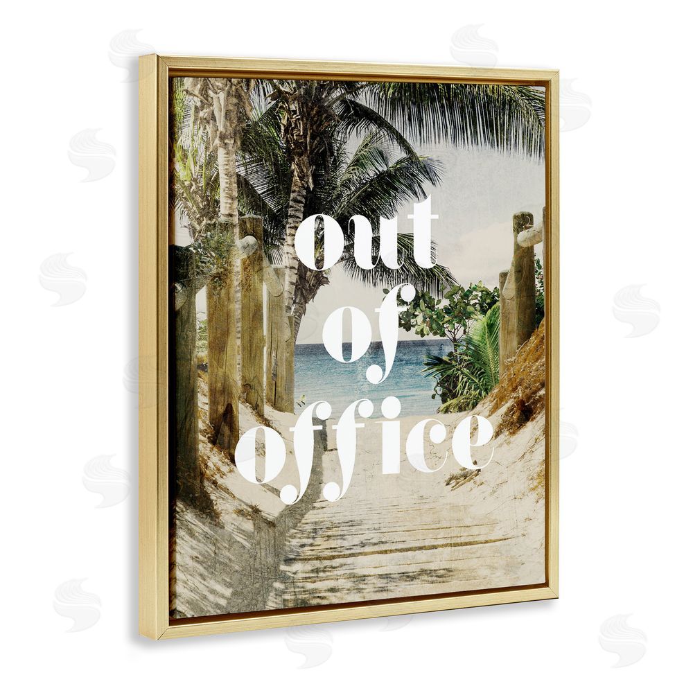 Stupell Studio Out of Office Beach Path Gold Floating Frame Canvas Wall Art Print