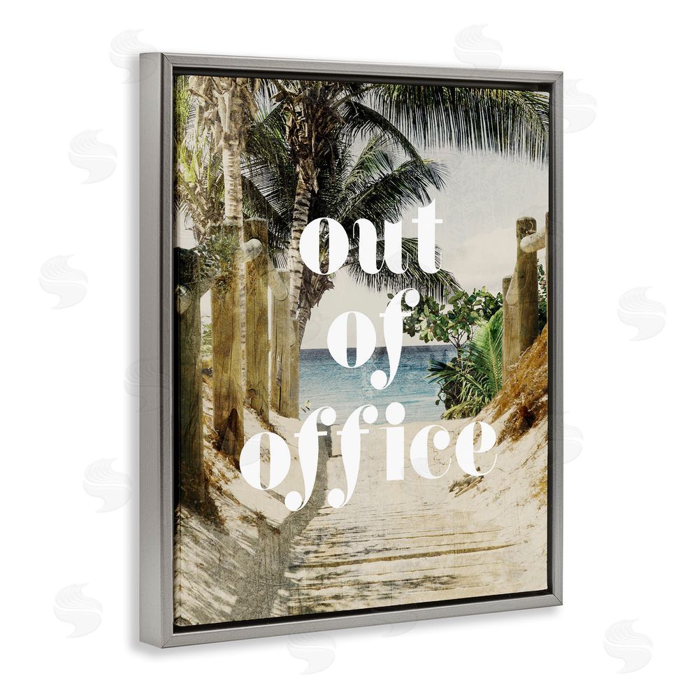 Stupell Studio Out of Office Beach Path Gray Floating Frame Canvas Wall Art Print