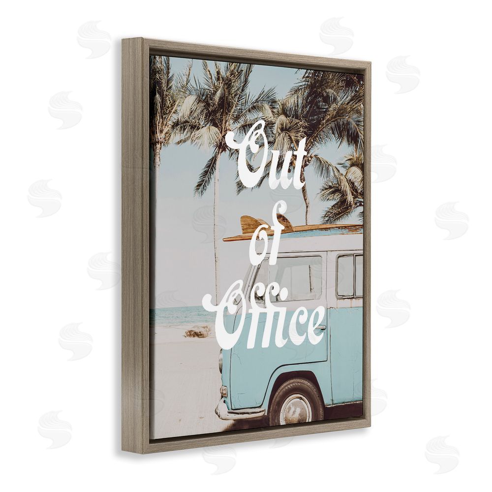 Lil' Rue Retro Out Of Office Beach Brown Floating Frame Canvas Wall Art Print