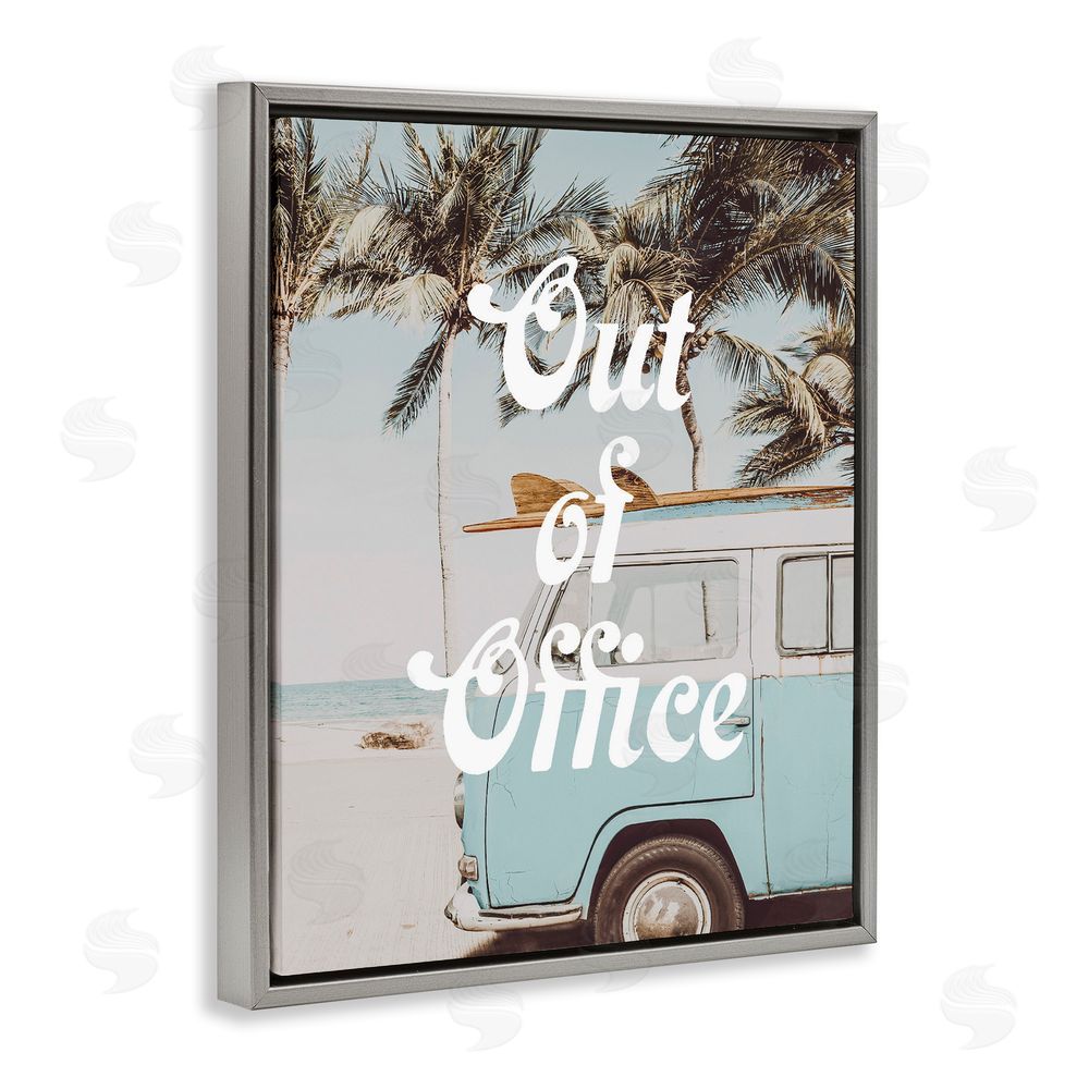 Lil' Rue Retro Out Of Office Beach Gray Floating Frame Canvas Wall Art Print