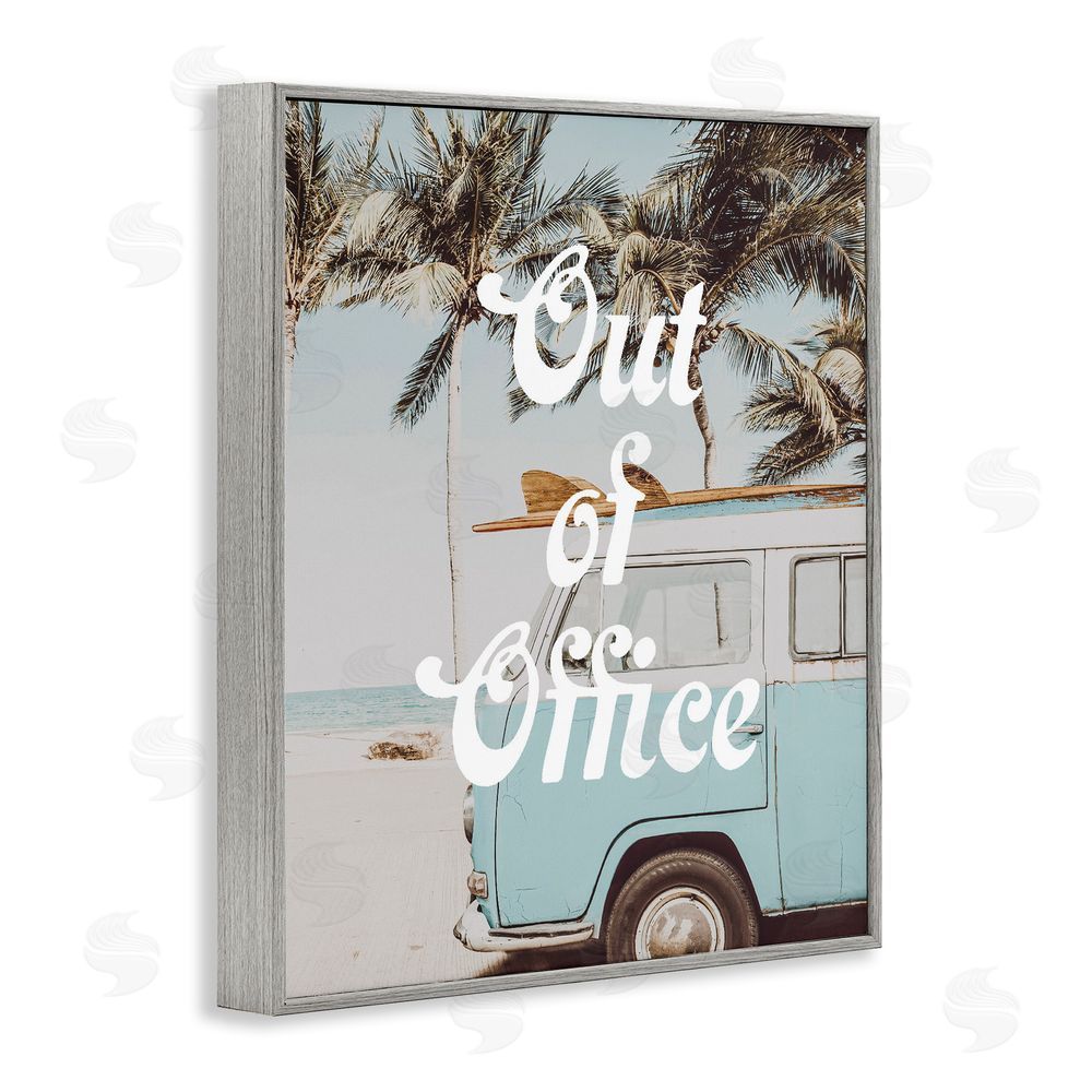 Lil' Rue Retro Out Of Office Beach Gray Framed Giclee Wall Art Print