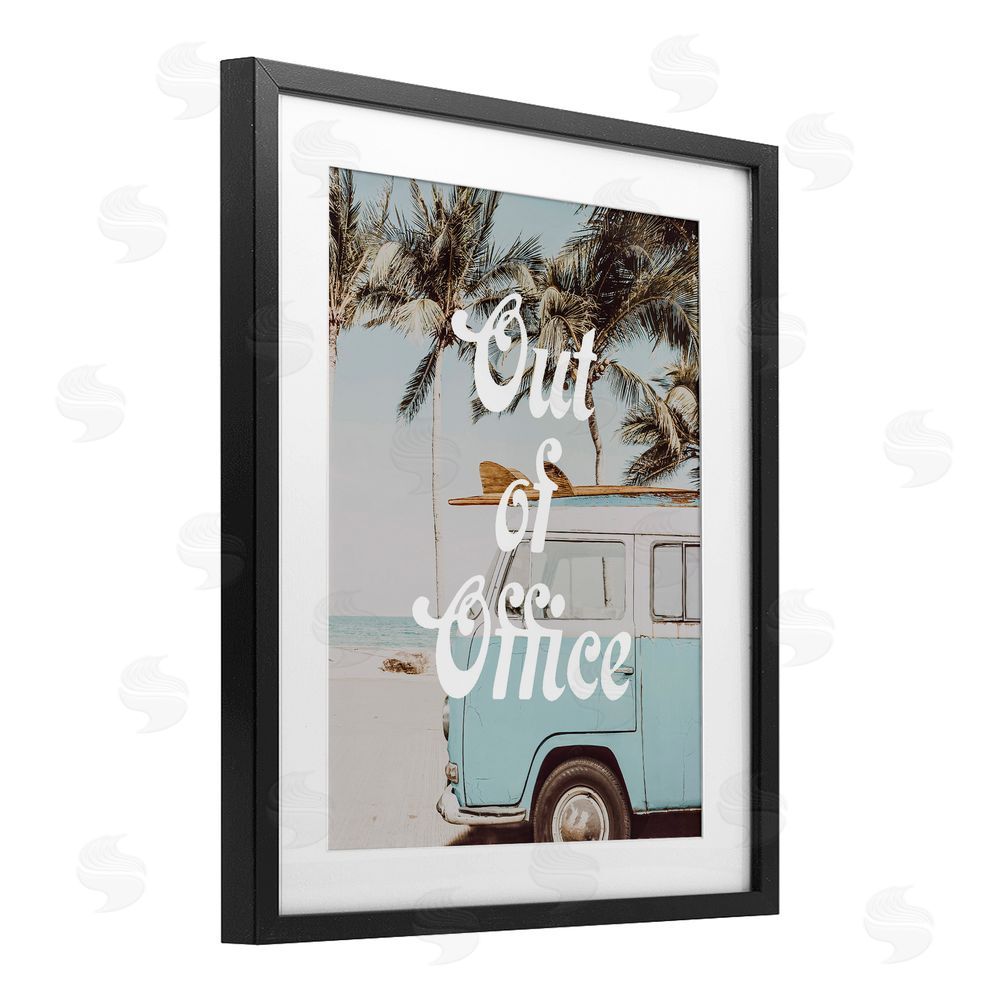 Lil' Rue Retro Out Of Office Beach Black Framed Print Under Glass Wall Art
