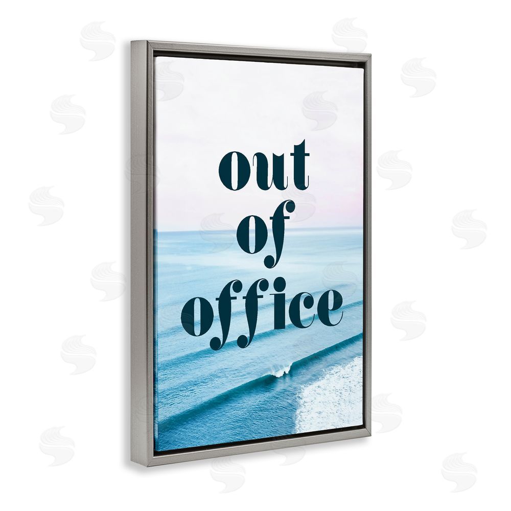 Stupell Studio Out of Office Ocean Waves Gray Floating Frame Canvas Wall Art Print