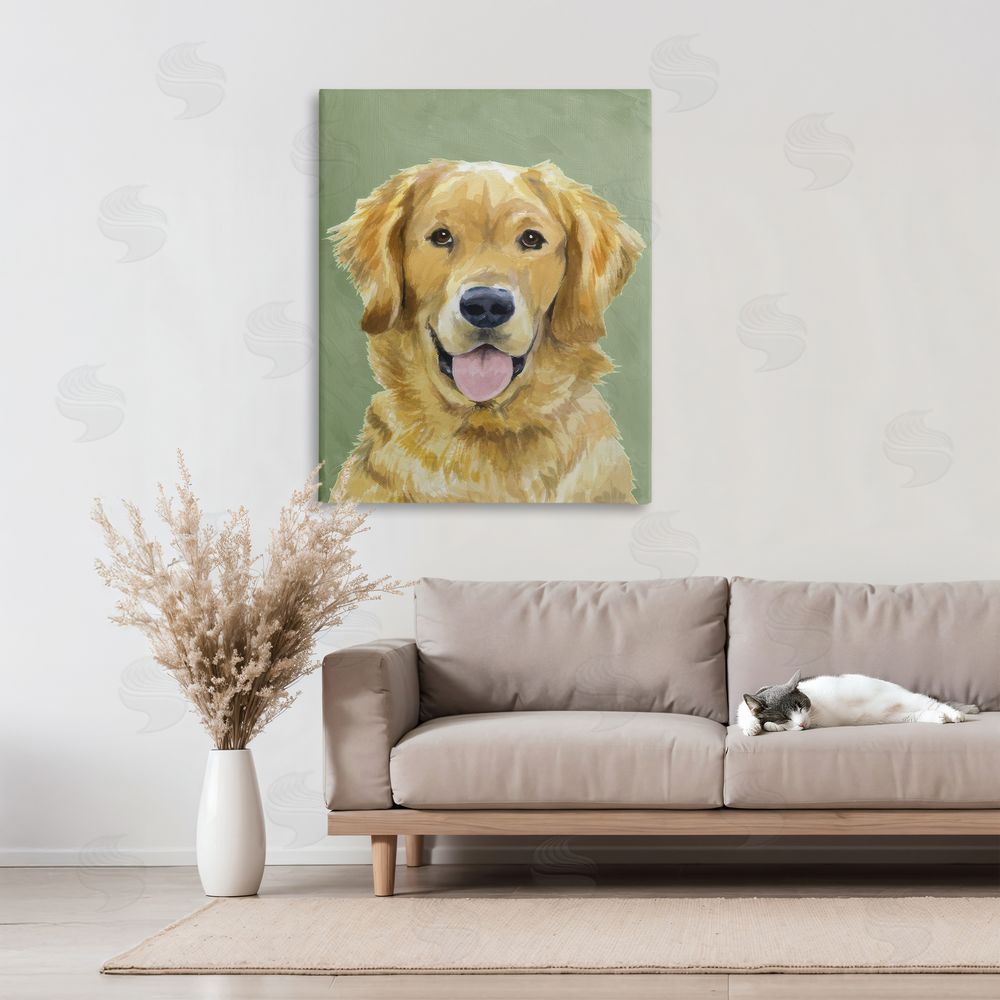 Lil' Rue Smiling Golden Retriever Portrait Stretched Canvas on Wall