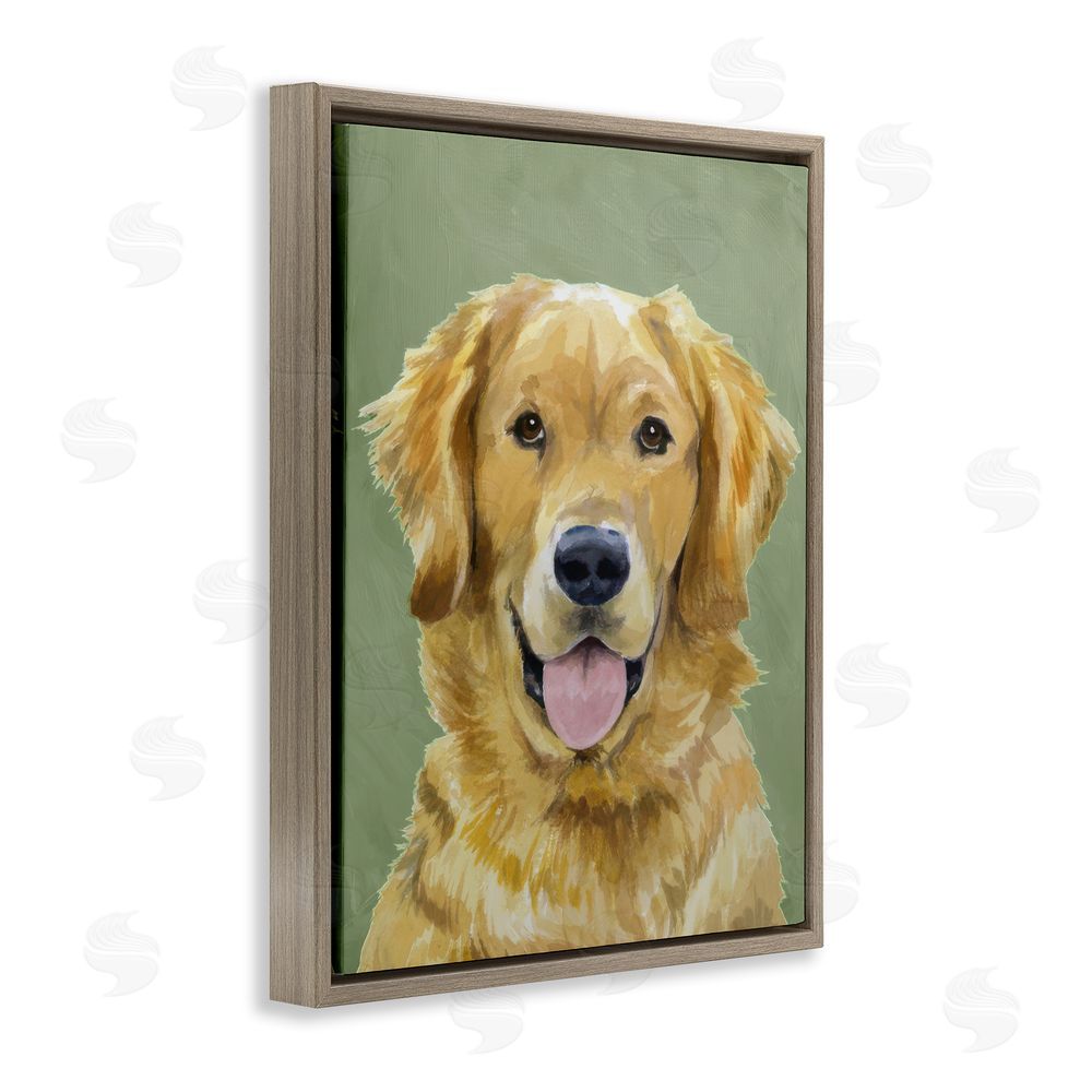 Lil' Rue Smiling Golden Retriever Portrait Brown Floating Framed Canvas Wall Art Print