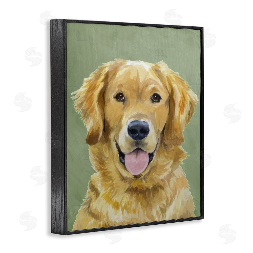 Lil' Rue Smiling Golden Retriever Portrait Black Framed Giclee Wall Art Print