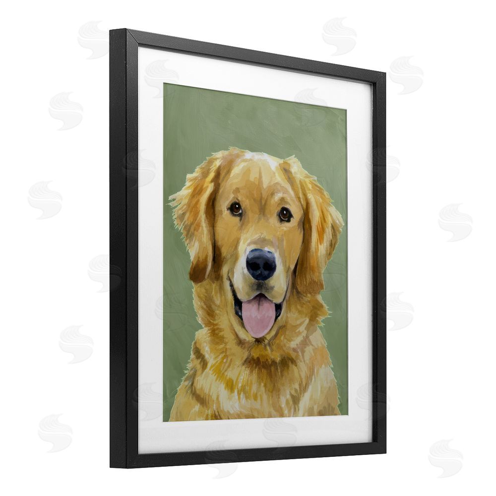 Lil' Rue Smiling Golden Retriever Portrait Black Framed Print Under Glass with White Mat Wall Art