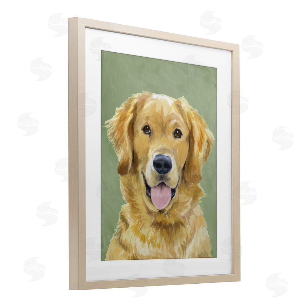 Lil' Rue Smiling Golden Retriever Portrait Brown Framed Print Under Glass with White Mat Wall Art
