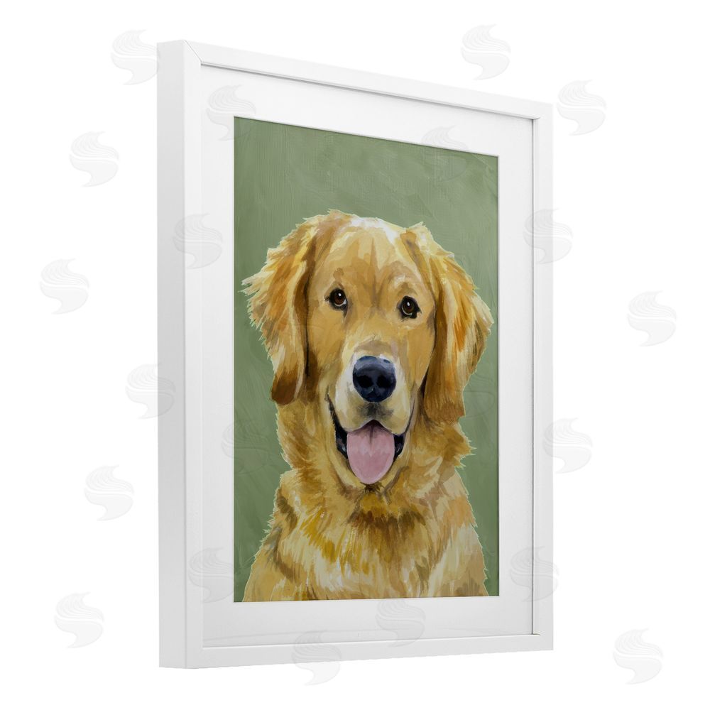 Lil' Rue Smiling Golden Retriever Portrait White Framed Print Under Glass with White Mat Wall Art