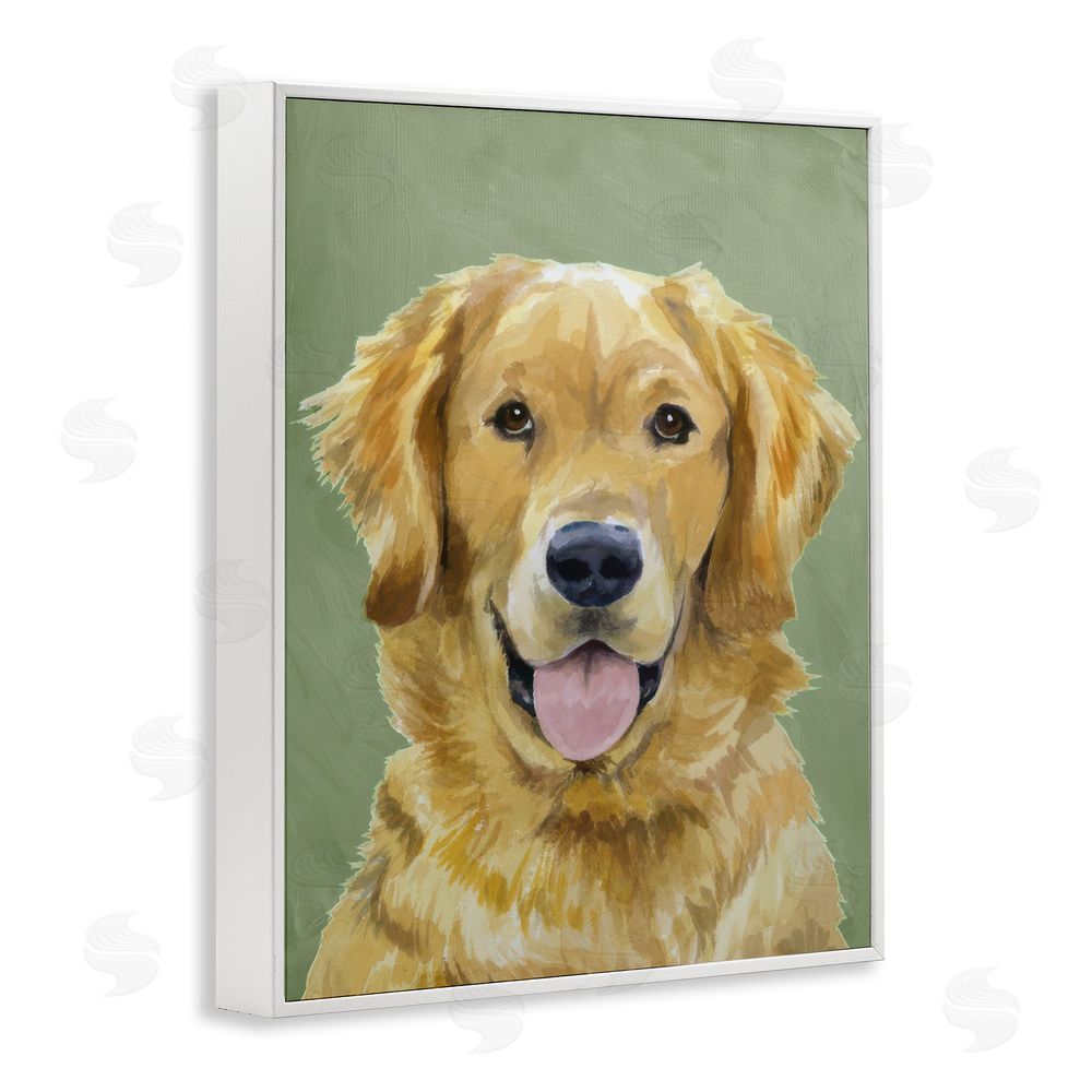 Lil' Rue Smiling Golden Retriever Portrait White Framed Giclee Wall Art Print