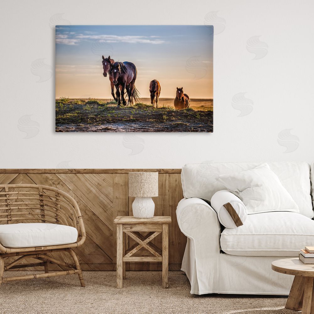 Tim West Horses Coming Home Stretched Canvas Wall Art in Room