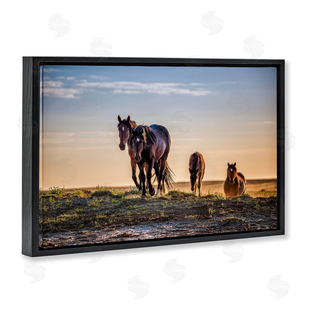 Tim West Horses Coming Home Black Floating Frame Canvas Wall Art Print
