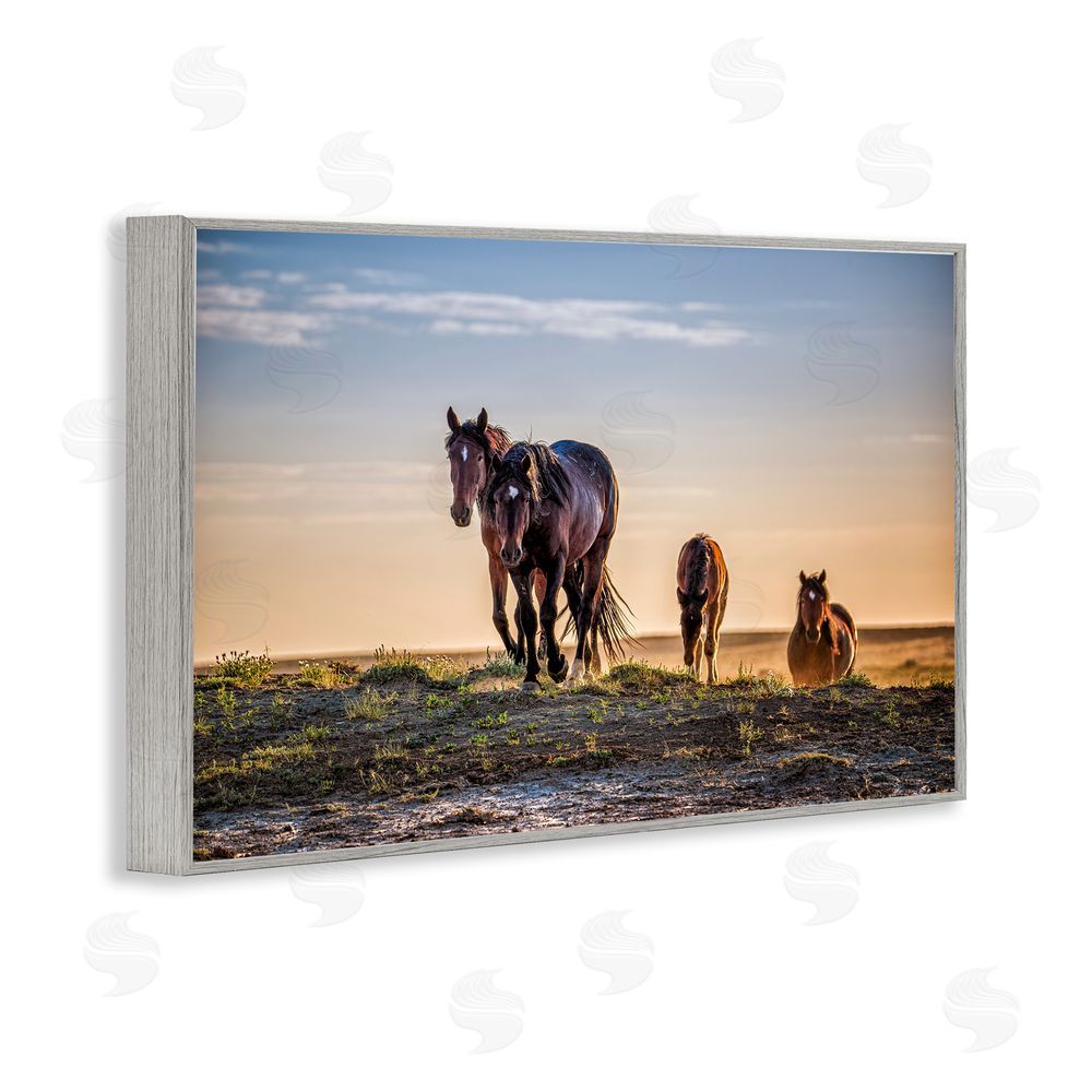 Tim West Horses Coming Home Gray Framed Giclee Wall Art Print